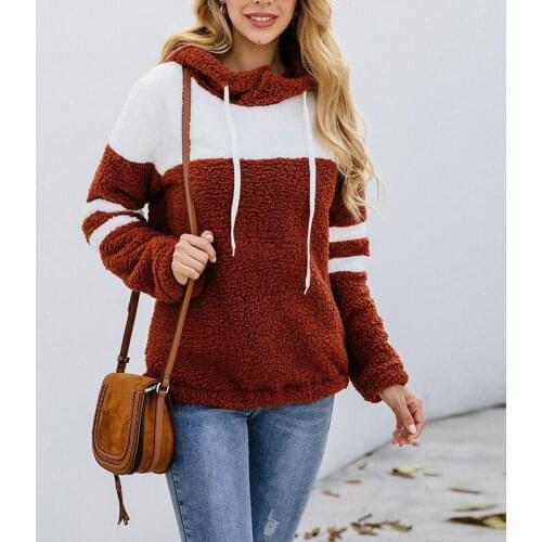 UZZDSS Women Autumn Winter Hoodie Sweatshirts Top Long Sleeve Patchwork Tunic Female Lace-up Drawstring Ladies Pullover Clothing
