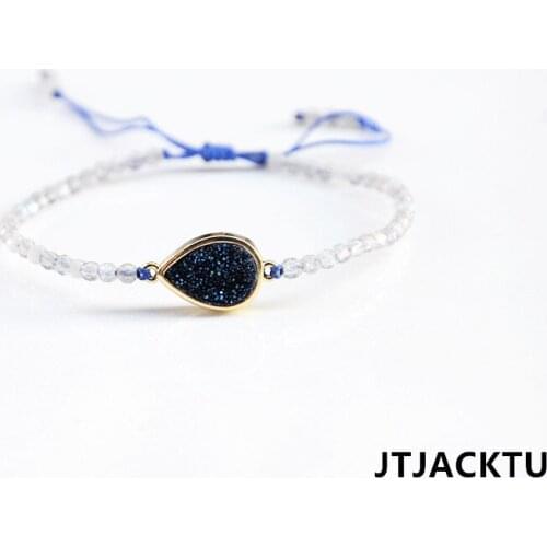 Vintage Leather Bracelets 3MM Labradorit Stone Wrap Bracelets Woven Boho Bracelet Handmade Jewelry Dropship