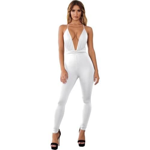 European Deep V Neck Romper Women Jumpsuit Summer Skinny Club Playsuit Lady Overalls