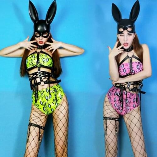 Women Sexy Sexy Leopard Bikini Costumes Female Singer DJ DS Pole Dance Stage Wear Nightclub Rave Show Clothing Festival DNV12148