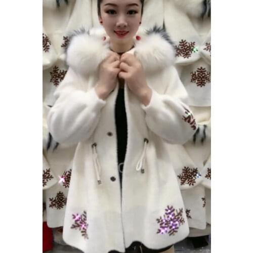 Women 2020 Winter Imitation Mink Fur Sweater Coat Female Loose Velvet Long-sleeve Cardigan Hooded Sweaters Faux Fur Collar Y858