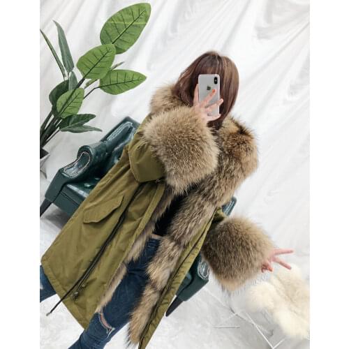 Oversized Fur Collar Duck Down Coat Real Fur Coat Winter Jacket Women Parka Natural Raccoon Fox Fur Detachable Loose 2019