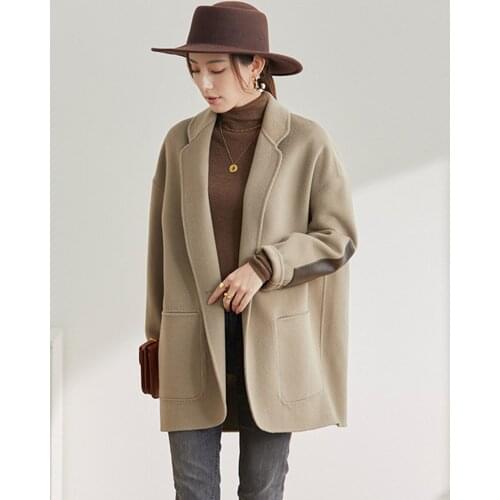 High-end Woolen Coat 2021 Spring And Autumn New Style Hepburn Style One Grain Buckle Loose Double-sided Women Woolen Coat Jacket