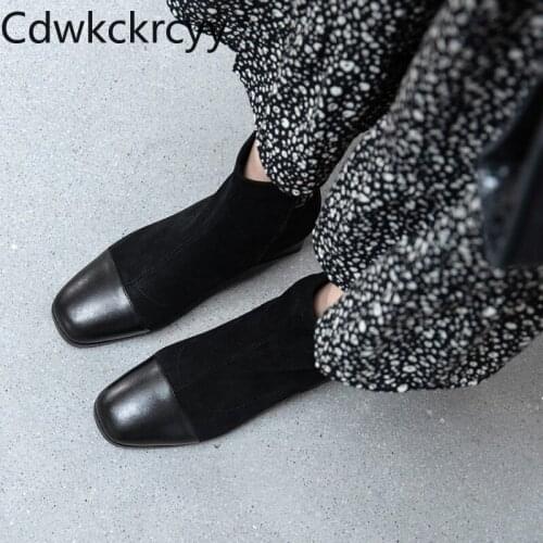 Winter The New fashion British style Square head Thick heel Martin boots black brown Suede Elasticity Stovepipe Women boots