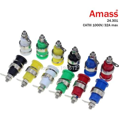 10PCS/LOT AMASS Banana Plug Jack Terminal Blocks 24.301 4mm Amplifier Terminal Connector Binding Post Welded 6MM Prongs
