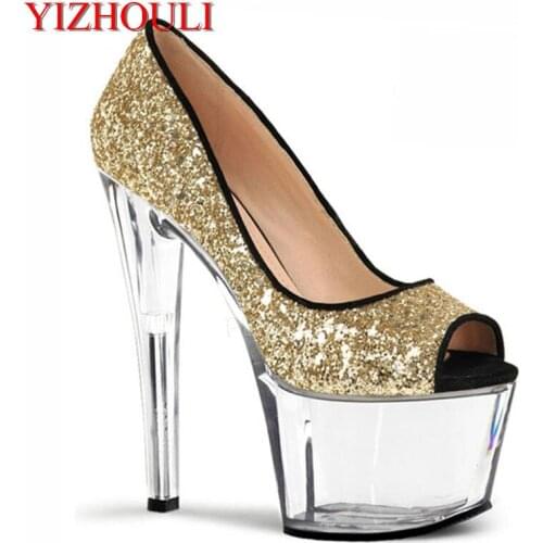 17 cm sexy fashion heels, table transparent toe pump summer rhinestone/banquet single shoes