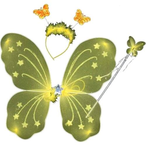 3pcs/Set Girl Fairy Princess Christmas Costume Butterfly Wing Wand Headband