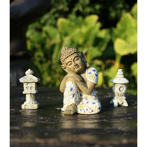 3PCGarden Small Buddha Statue Zen Garden Sleeping Buddha Sitting Buddha Bonsai Fish Tankdeco Boudha Garden Decorations Figurines