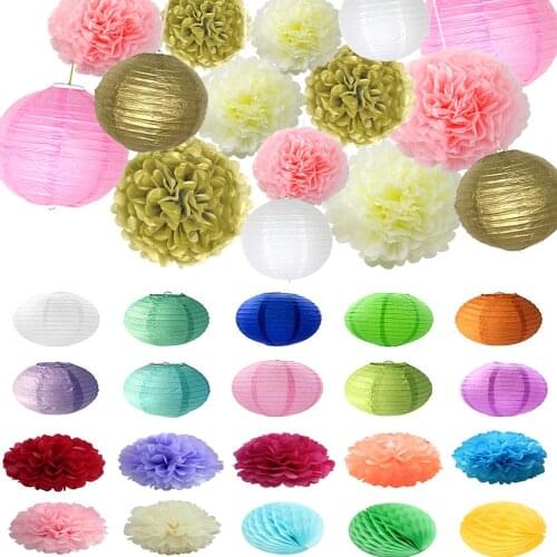 4" 6" 8" 10" 12" 14" 16" Chinese Paper Pom poms Hanging Paper Lantern Honeycomb Balls Wedding Birthday Decor Baby Show Supplies