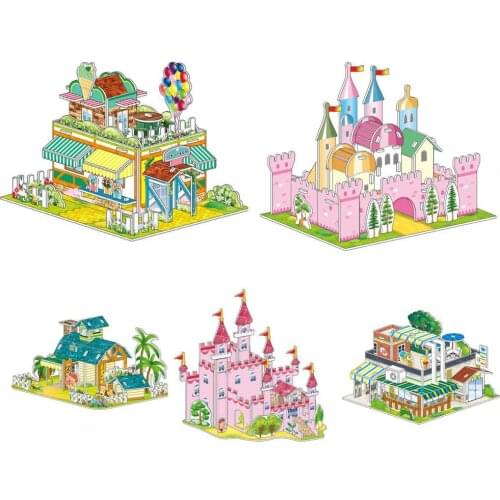 4Pcs/Set Educational Puzzle Toy Fine Workmanship Concentration Capability Easy to Install Children House 3D Jigsaw Birthday Gift