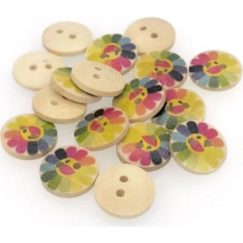50PCs Wooden Sewing Buttons Scrapbooking Round Two Holes Flower 15mm Dia. buttons for clothing decorative B200622