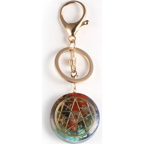 7 Chakras 5 Elements Amulet Pendant Orgone Key Rings Chip Gravel Orgonite Gathering Fortune Feng Shui Healing Keychain Jewelry
