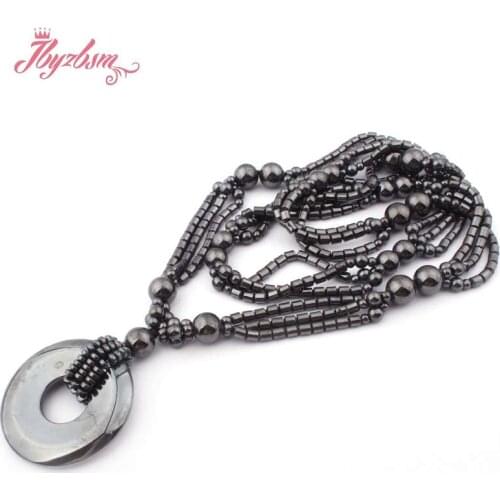 4x5mm Column (No Magnetic) Hematite Natural Stone Beads For Women Tribal Halsband Jewellery Pendant Necklace 31" Free Shipping