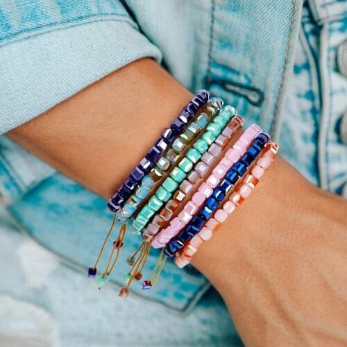 ZV Bohemia Crystal Beaded Bracelet For Woman Shiny Color Adjustable Friendship Gem Chain Paired Rope For Girls Jewelry Gift