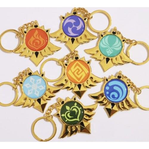 Game Genshin Impact Mondstadt Vision Cosplay Pendnat Keychain 7 Element Weapons The Gods Eye Key Ring Key Chain Gifts