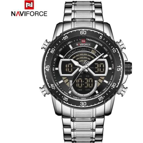 NAVIFORCE Top Brand Luxury Men Dual Display Watch Fashion Stainless Steel Military Sport Waterproof Wristwatch Relogio Masculino