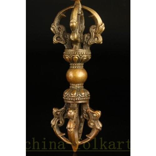 Pure Copper BRASS Gilt Tastefully Chinese ORIENTAL BUDDHIST HOLY SPIRITUAL EXORCISM VAJRY PESTLE DECORATION PENDANT OLD