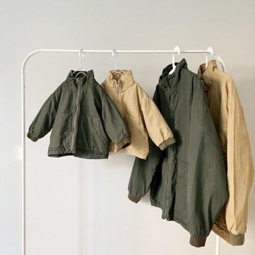 Childrens clothing parent-child clothing simple men and women classic wash zipper tooling jacket baby cold quilted jacket