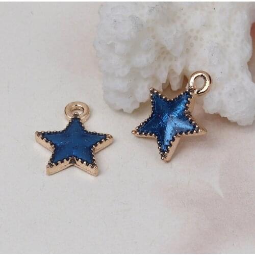 DoreenBeads Zinc Based Alloy Galaxy Charms Star Gold Blue Enamel Glitter Pendant DIY Findings 15mm( 5/8") x 12mm( 4/8"), 20 PCs