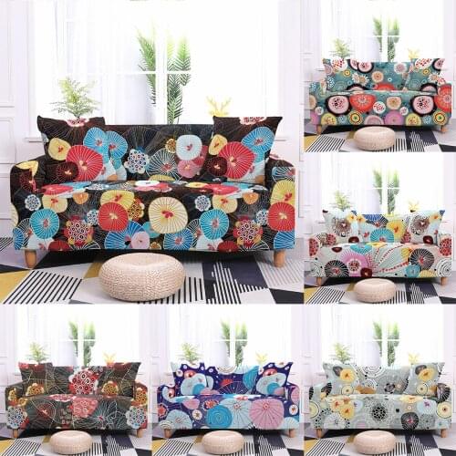 Abstract Flowers Plant Sofa Cover 1/2/3/4 Seaters For Living Room Lotus Leaf Lotus Sectional Sofa Elastic Stretch Couch Cover