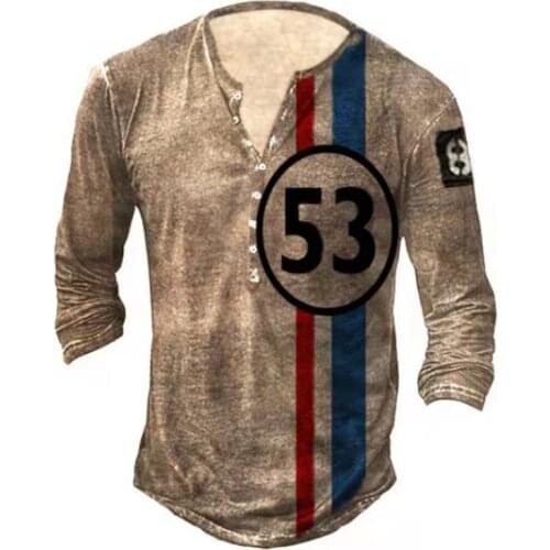 Spring Autumn Fashion Graphic T-Shirts Mens Casual Vintage Print Long-Sleeve Button Up Tees Shirts Male Clothes Camiseta Mujer