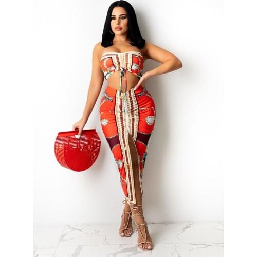 RMSFE 2021 Hot Club Sexy Sleeveless Strapless Waist Hollow Short Vest + Fashion Tie-dye Tight Buttocks Skirt 2 Piece Womens Set