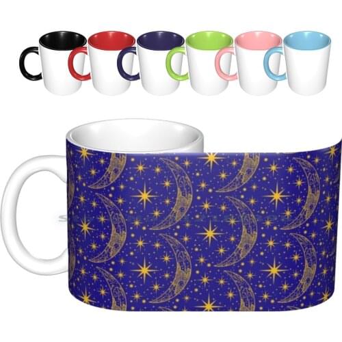 Crescent Moon Design Ceramic Mugs Coffee Cups Milk Tea Mug Moon Luna Moon Design Night Sky Sky Star Stars Estrellas Creative