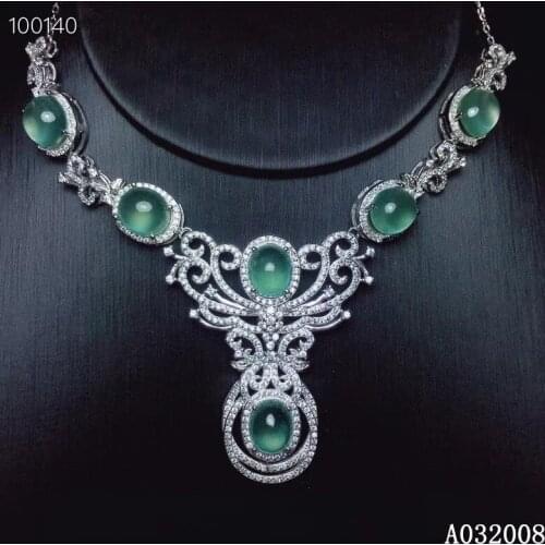 KJJEAXCMY fine jewelry 925 pure silver inlaid natural Prehnite girl new Pendant Necklace vintage luxury support test