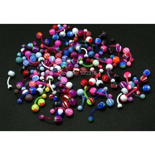 Belly ring navel bar mix color design 100pcs body piercing jewelry bioplast barbell acrylic ball wholesale jewelry