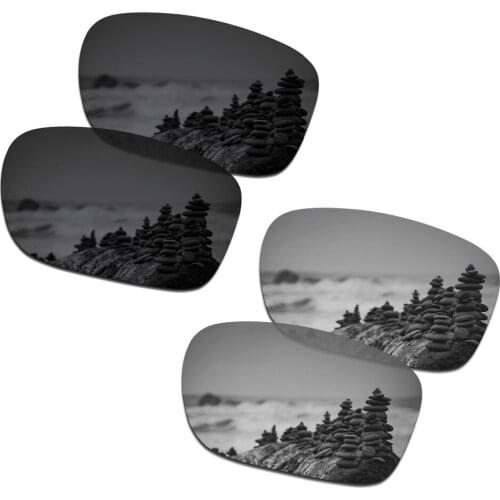 SmartVLT 2 Pairs Polarized Sunglasses Replacement Lenses for Oakley Holbrook Stealth Black and Silver Titanium