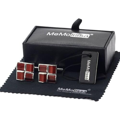 MeMolissa Display Box Cufflinks Romantic Red Cufflinks 4 Square Design Wedding Male Cufflink Gemelos Free Tag & Wipe Cloth