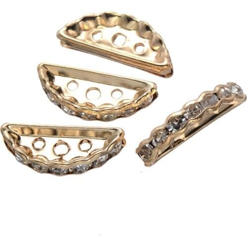 Metal Spacer Semicircle Shape Beads Clear Rhinestone Loose Crystal Beads Jewelry 50pcs