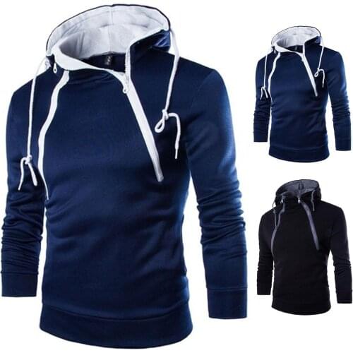 Men Autumn Fashion Double Zipper Hoodie Cotton Drawstring Long Sleeve Pullover Sports Sweatshirt Male Casual Travel Streetwear