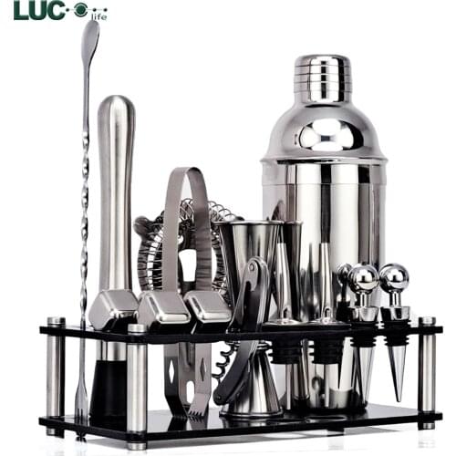 Bartender Kit 16-Piece Cocktail Shaker Set Of Stainless Steel Ice Grain Acrylic Stand For Mixed Drinks Martini Bar Tools