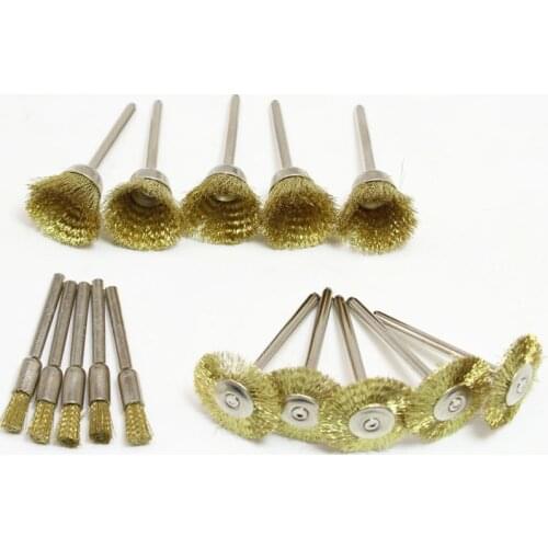New high quality 15 pcs brass wire brush brushes wheel dremel rotary tool accessories