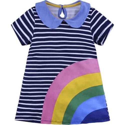 New Fashion Rainbow colorful girls dress Toddler Kid Girls Short Sleeve Dress Casual Cotton Dress Summer Clothes