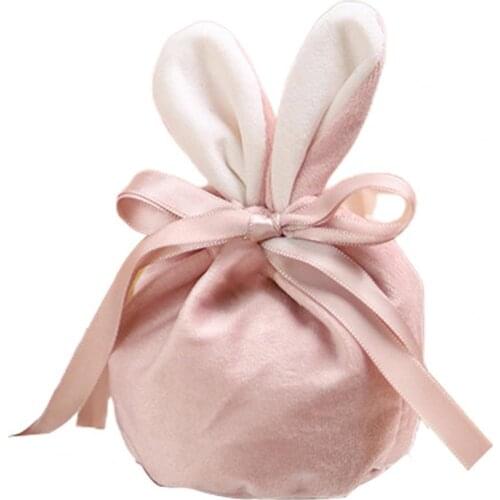 2021 Adorable Storage Holder Bunny Rabbit Ears Design Decorative Multi-Color Velvet Bag Easter Gift Bag For Easter Party