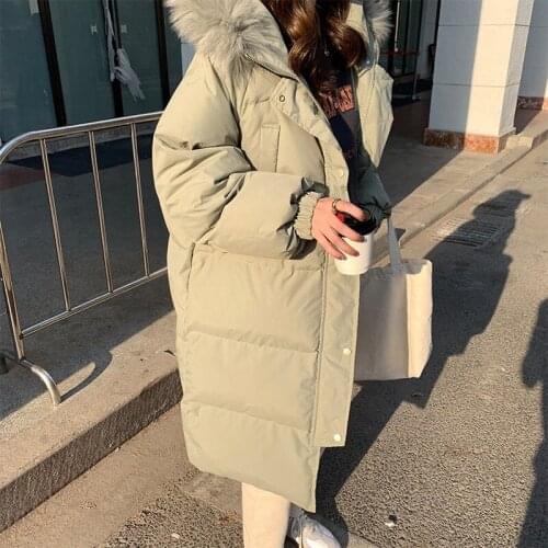 Cotton-Padded Clothes Womens Large Fur Collar Long Cotton Overcoat Women Winter Korean-Style Thick Warm Cotton-Padded coat