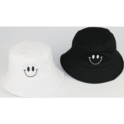 Embroidery Smile Bucket Hat Unisex Foldable Bucket Hat Smiling Face Unisex Women Cap Hip Hop Men Summer Cap
