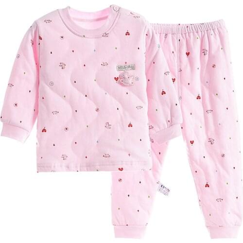 2020 New Winter Thick Kids Pajamas Set Baby Boys Girls Quilted Super Warm Cotton Tops and Pants 2-10 Years Homewear Suits