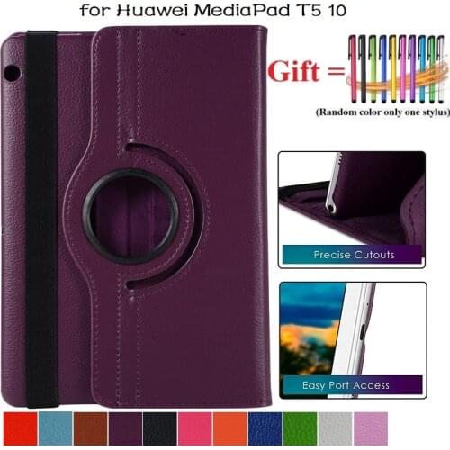 Tablet Funda Case for Huawei MediaPad T5 10 10.1 Inch AGS-W09/L09 KOB-L09/W09 360 Rotating PU Leather Protective Case Cover Film