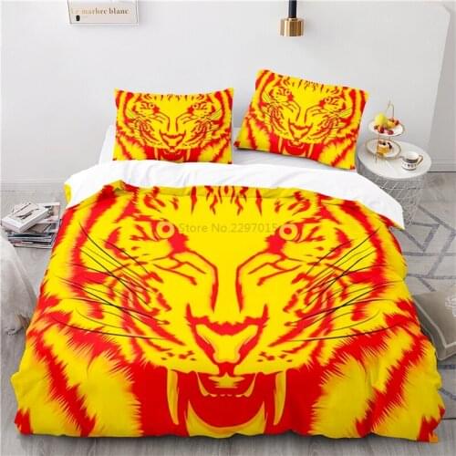 Hot Sale Flame Tiger Duvet Cover Set with Pillowcase 2/3pcs Bedclothes Animals Art Pattern 3d Bedding Set Twin Queen King Size
