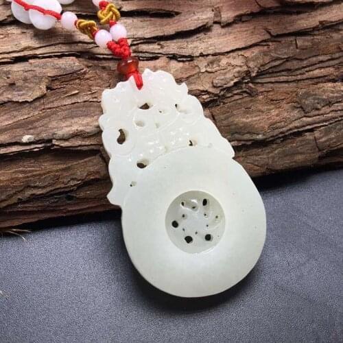 Natural White Afghanistan Stone Pendant Manual Sculpture Hollow out Round Pendant Gift for Women Stone Jewelry