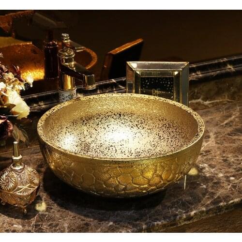 Golden/Silver Glazed China Painting wash basin Bathroom vessel sinks countertop wash basin bathroom sinks