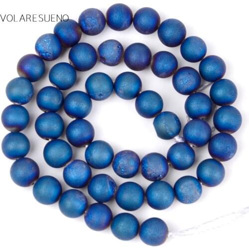 Metallic Coated Blue Druzy Agates Stone Round Loose Beads15” Strand Pick 6-12mm Spacer Beads For Charm Necklace Jewelry Making