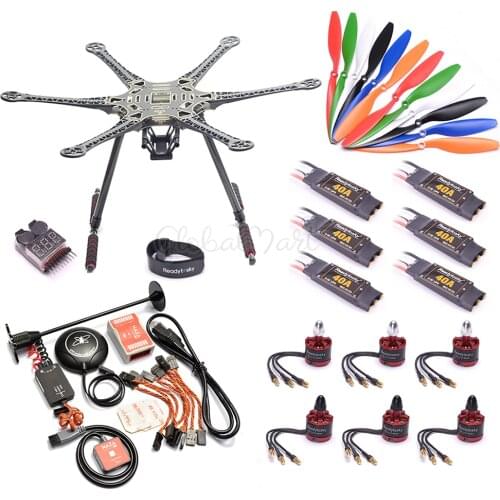 S550 550mm PCB Hexacopter Frame Kit 2212 920kv Motor 40A 2-4S ESC PIXHAWK 2.4.8 PX4 Flight control M8N GPS 915MHZ Telemetry