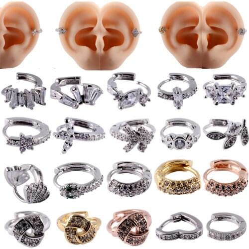 1PC Stainless Steel Zircon Nose Hoop CZ Ear Clip Helix Cartilage Earring Daith Earring Tragus Ring Ear Piercing Jewelry