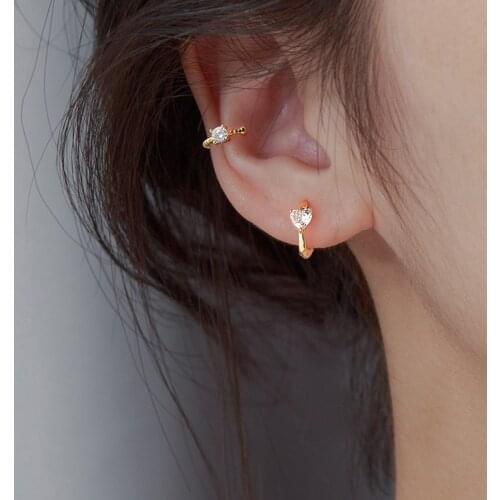 925 Sterling Silver Small Love Heart Hoop Earrings for Women Girls Shiny CZ Earrings Daily Jewelry Gifts S-E1341