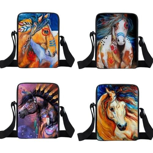 Animal Horse Shoulder Bags Women Handbags Ladies Mini Messenger Bag Canvas Crossbody Bags for Travel Girls Small Satchel Bookbag