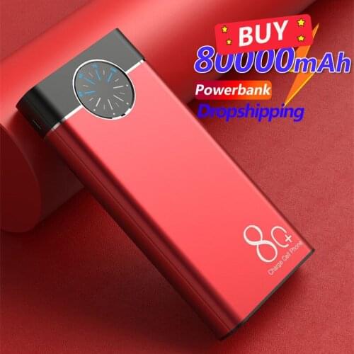 80000mAh Power Bank Portable Charger Aluminum Alloy Shell Fast Charger External Battery Suitable for Xiaomi Samsung Iphone